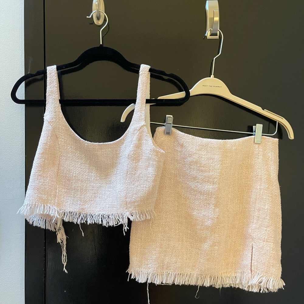 Two piece fringe light pink top and skirt set!